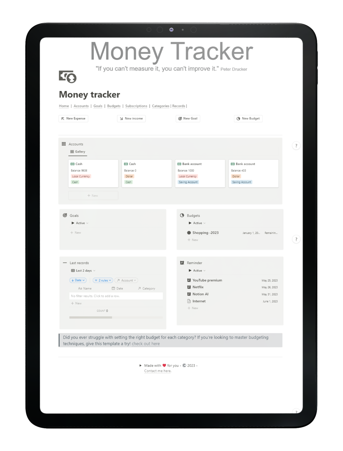 Money Tracker Notion Template - Fayed