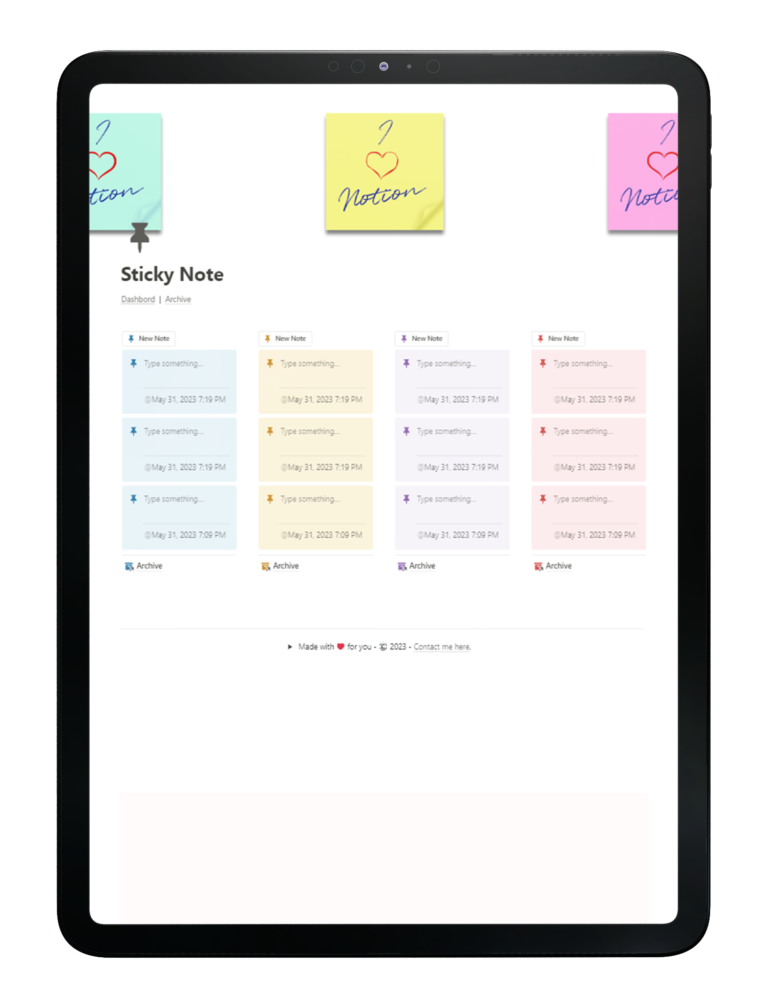 Sticky Note - table preview - notion template - fayed - fayedtion