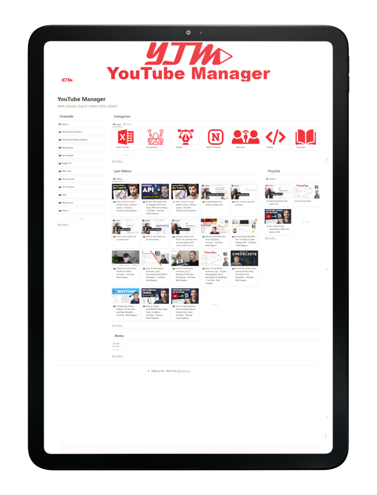 YouTube manager - notion template - fayed -fayedtion