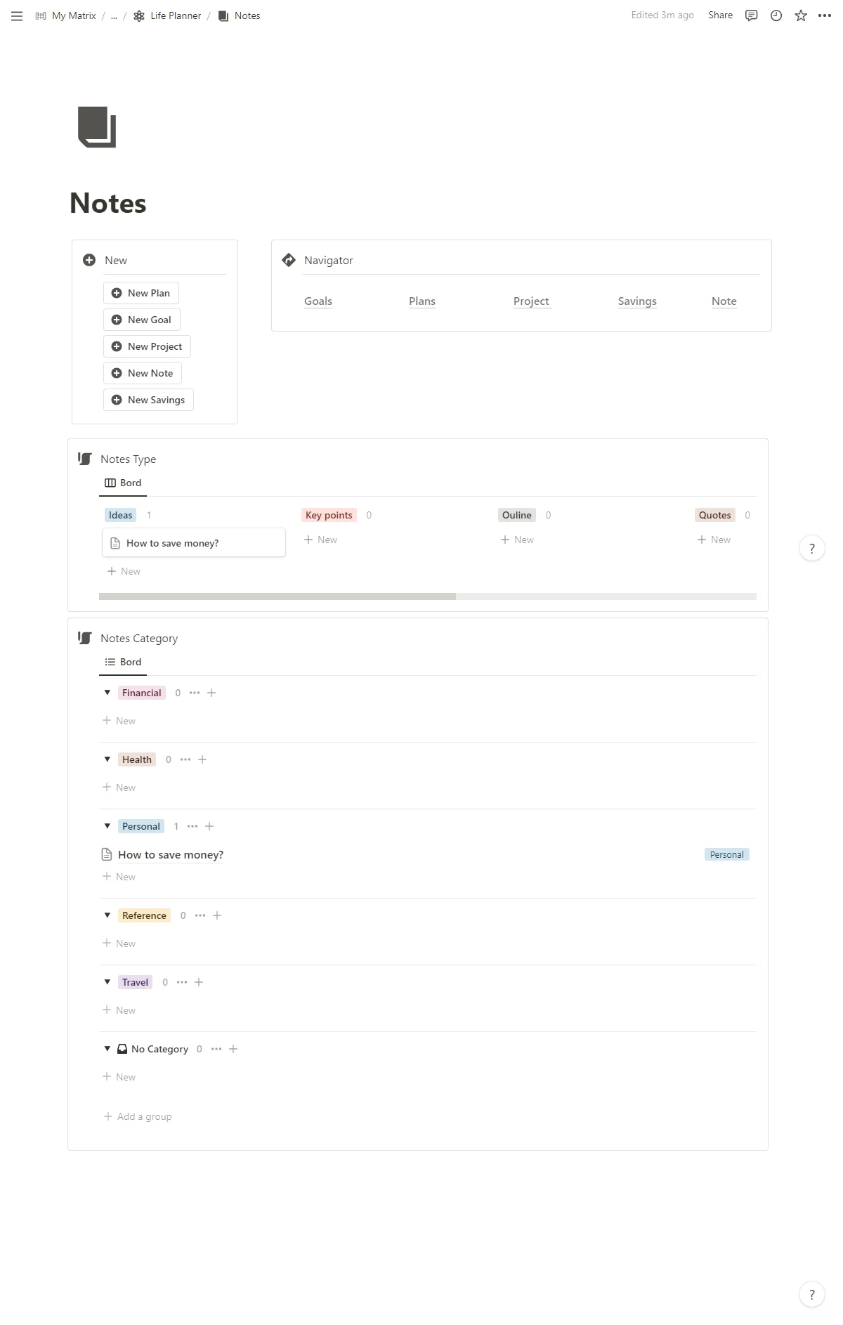 Notes page from life planner- notion template - fayed - fayedtion