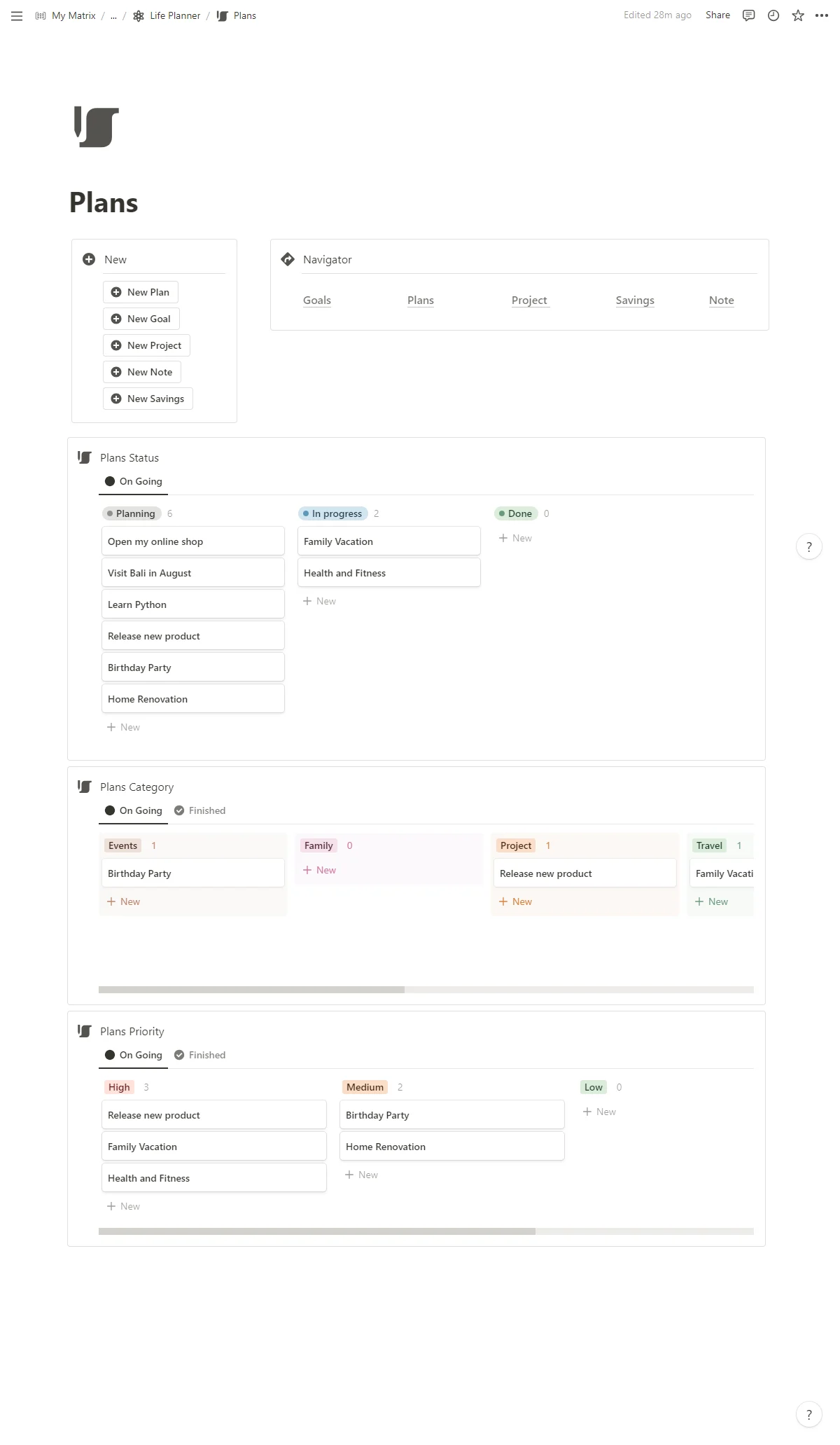 plans page from life planner- notion template - fayed - fayedtion