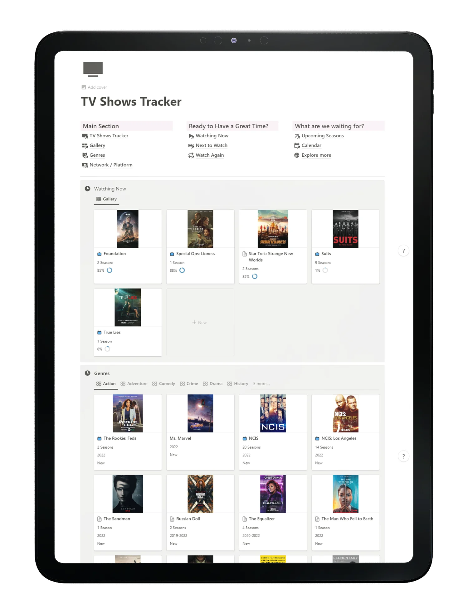 TV shows - table preview - notion template - fayed - fayedtion