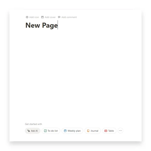 Preview of new page in notion