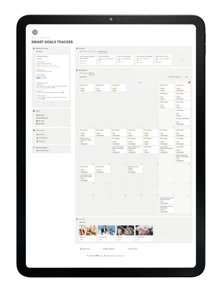 smart goal tracker - home page - notion template - fayed - fayedtion