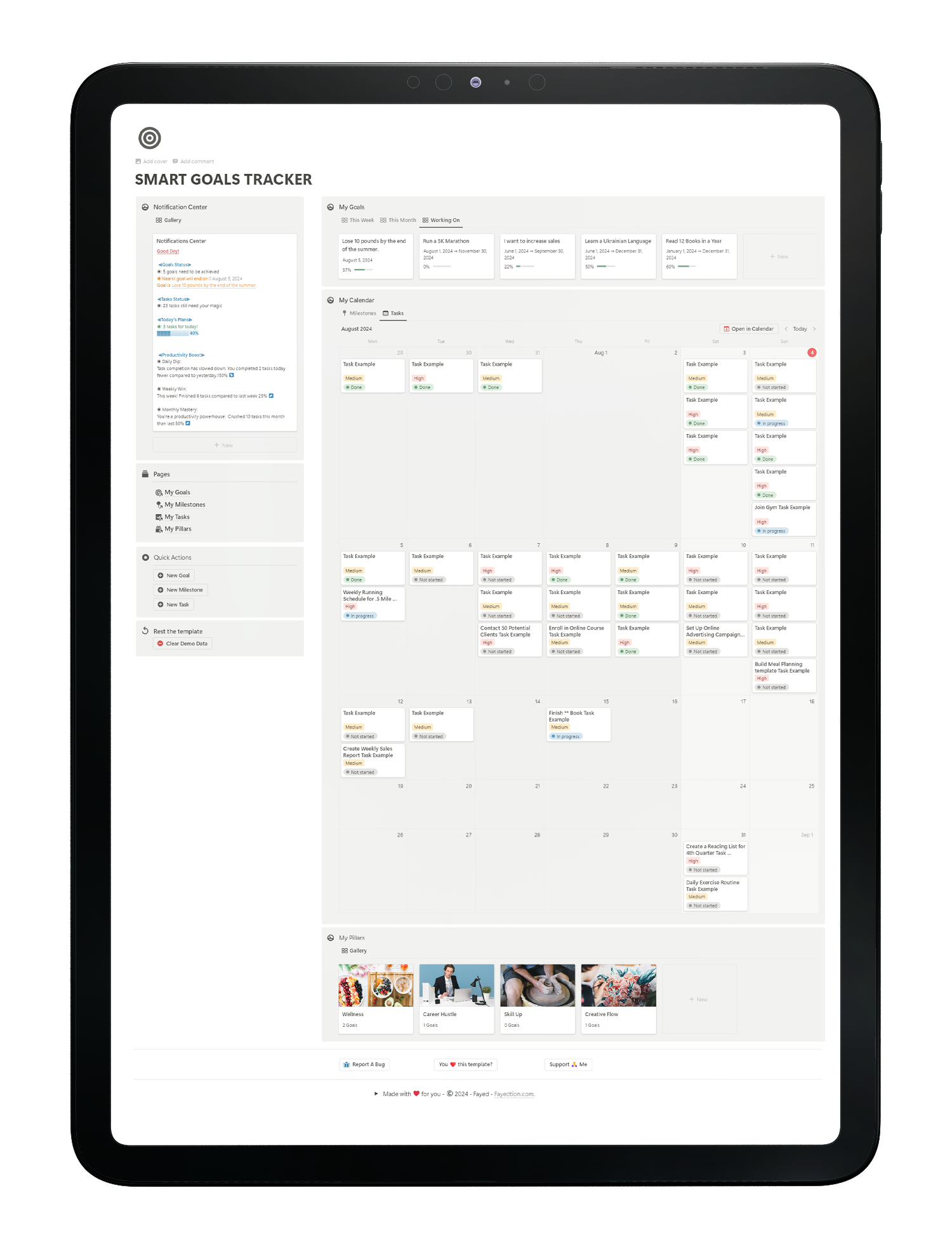 smart goal tracker - home page - notion template - fayed - fayedtion