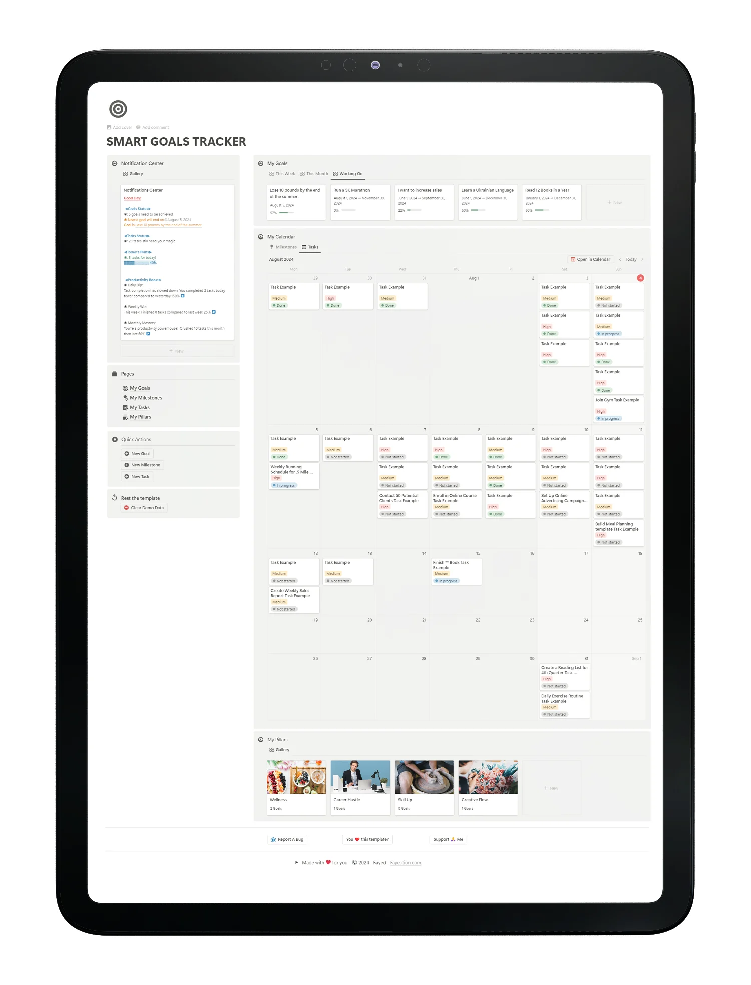 smart goals tracker - home page - notion template - fayed - fayedtion