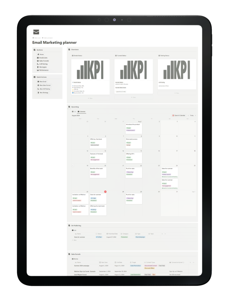 Email Marketing Toolkit - planner- tool - tablet preview - notion template - fayed- fayedtion