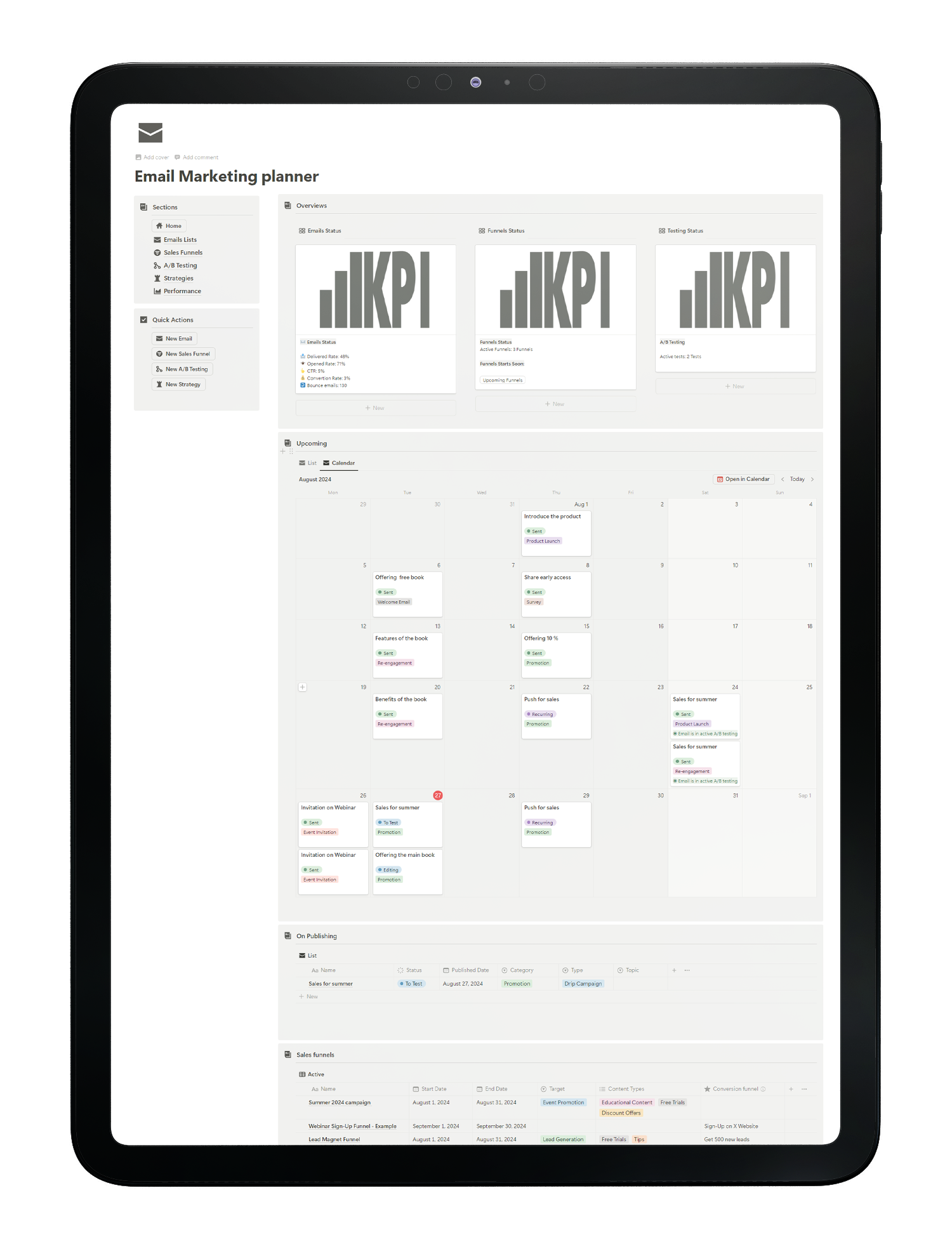 Email Marketing Toolkit - planner- tool - tablet preview - notion template - fayed- fayedtion