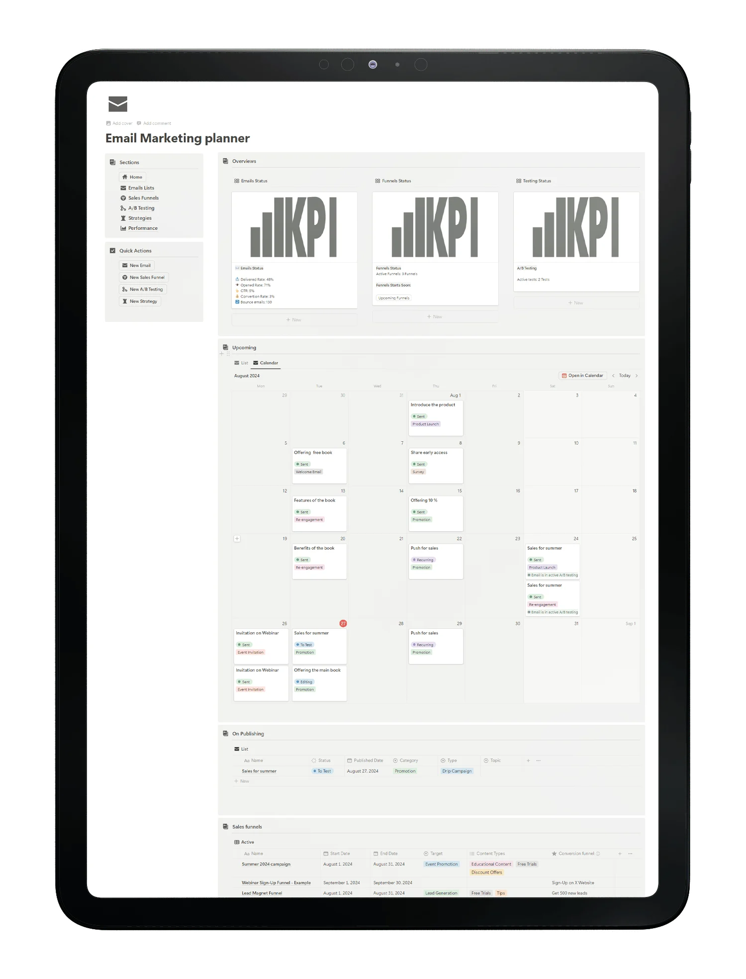 Email Marketing Toolkit - planner- tool - tablet preview - notion template - fayed- fayedtion
