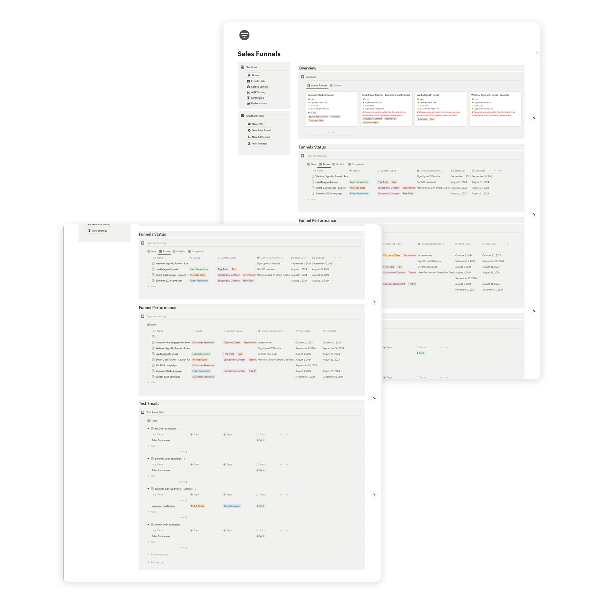 Email marketing too planner - sales funnels page - notion template- fayed - fayedtion