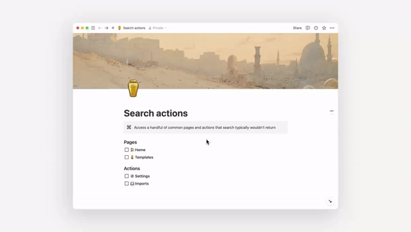 Access settings, templates, and the home page  in notion with these shortcuts - fayed - fayedtion