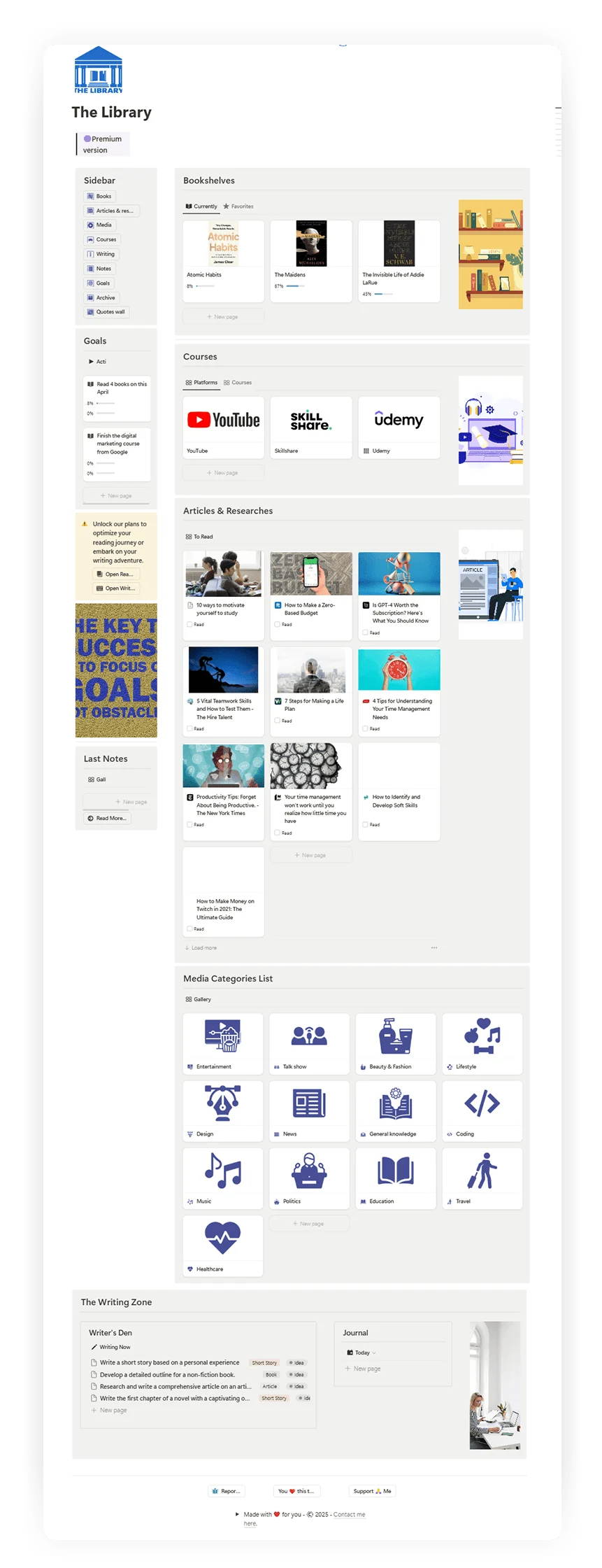 Homepage of the library - notion template - fayed - fayedtion
