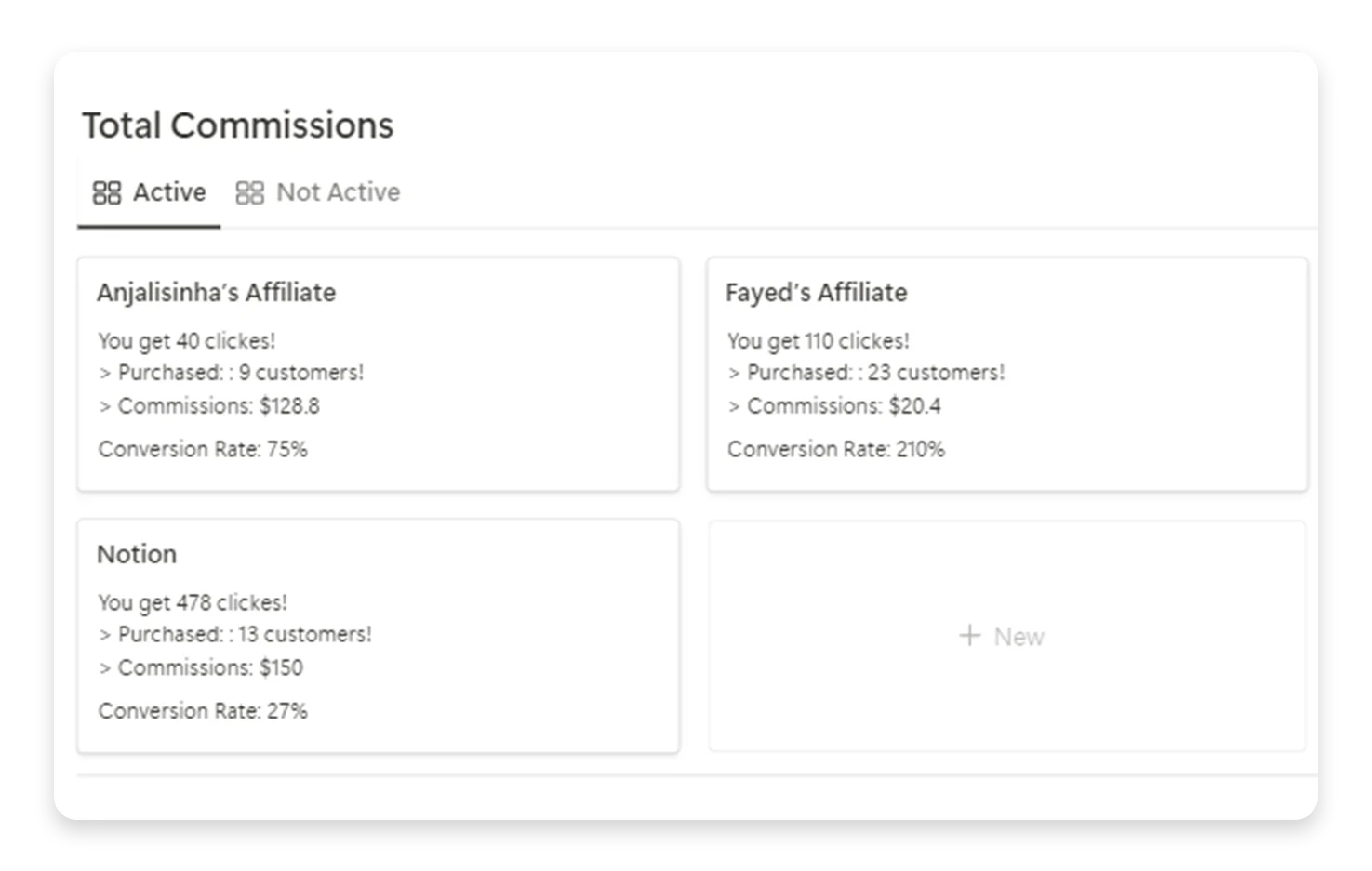 Preview of total commissions from affiliate manager notion template - fayed - fayedtion