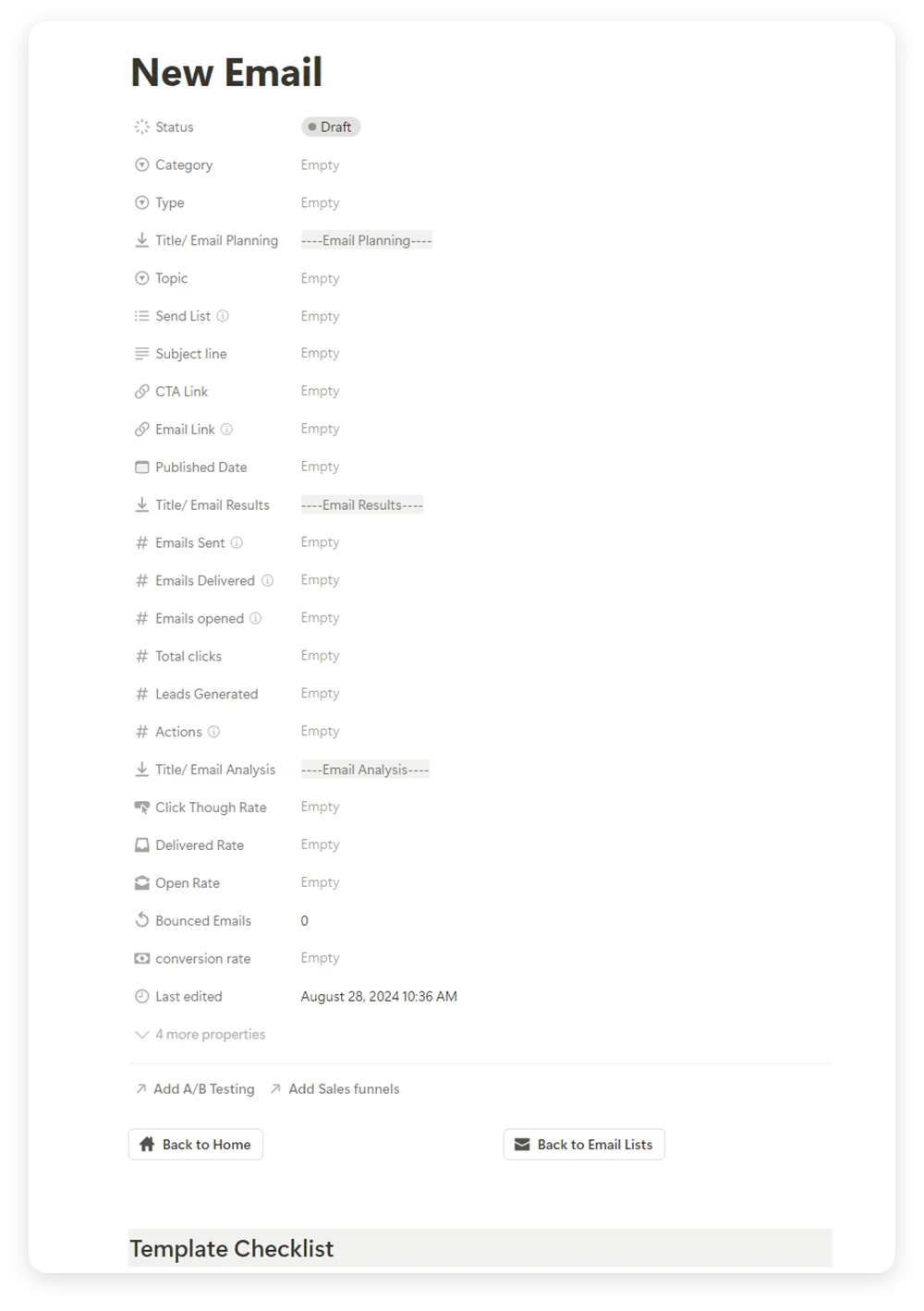 Email marketing too planner - inside email list page - notion template- fayed - fayedtion