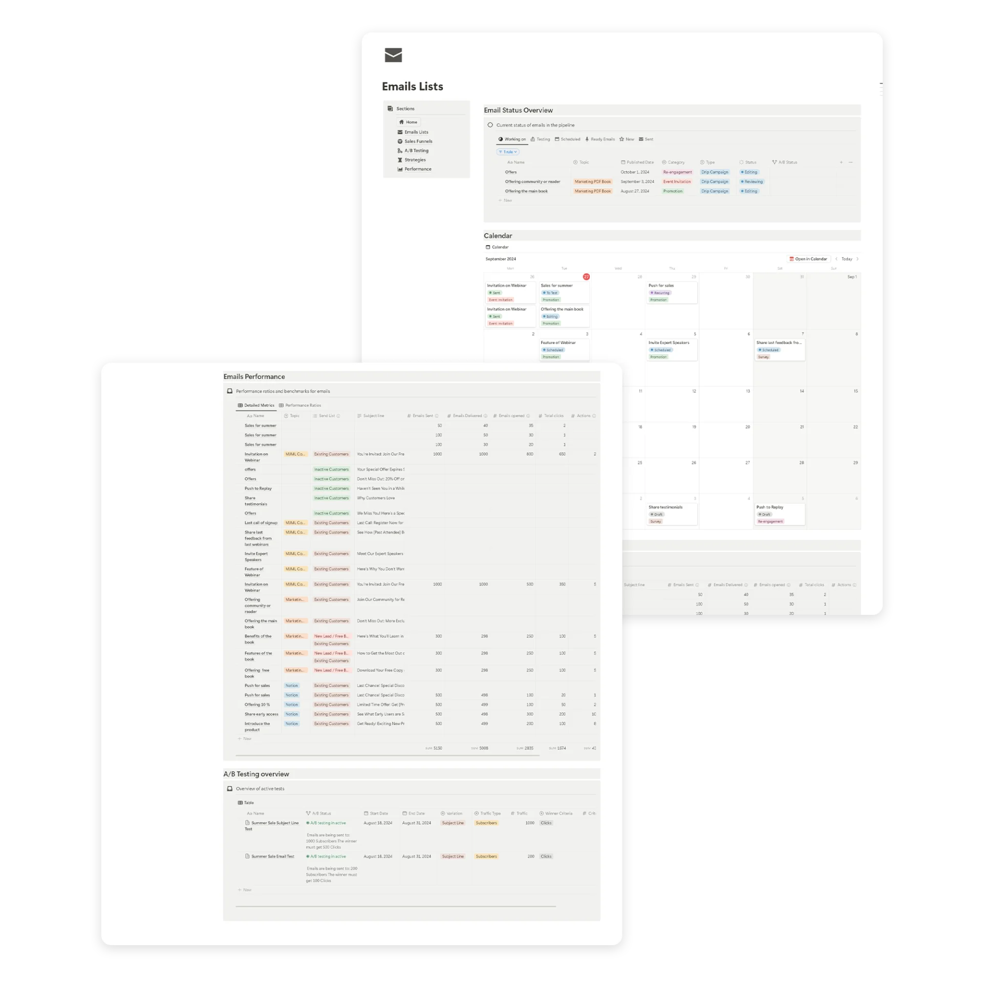 Email marketing tool planner - Emails list page - notion template- fayed - fayedtion