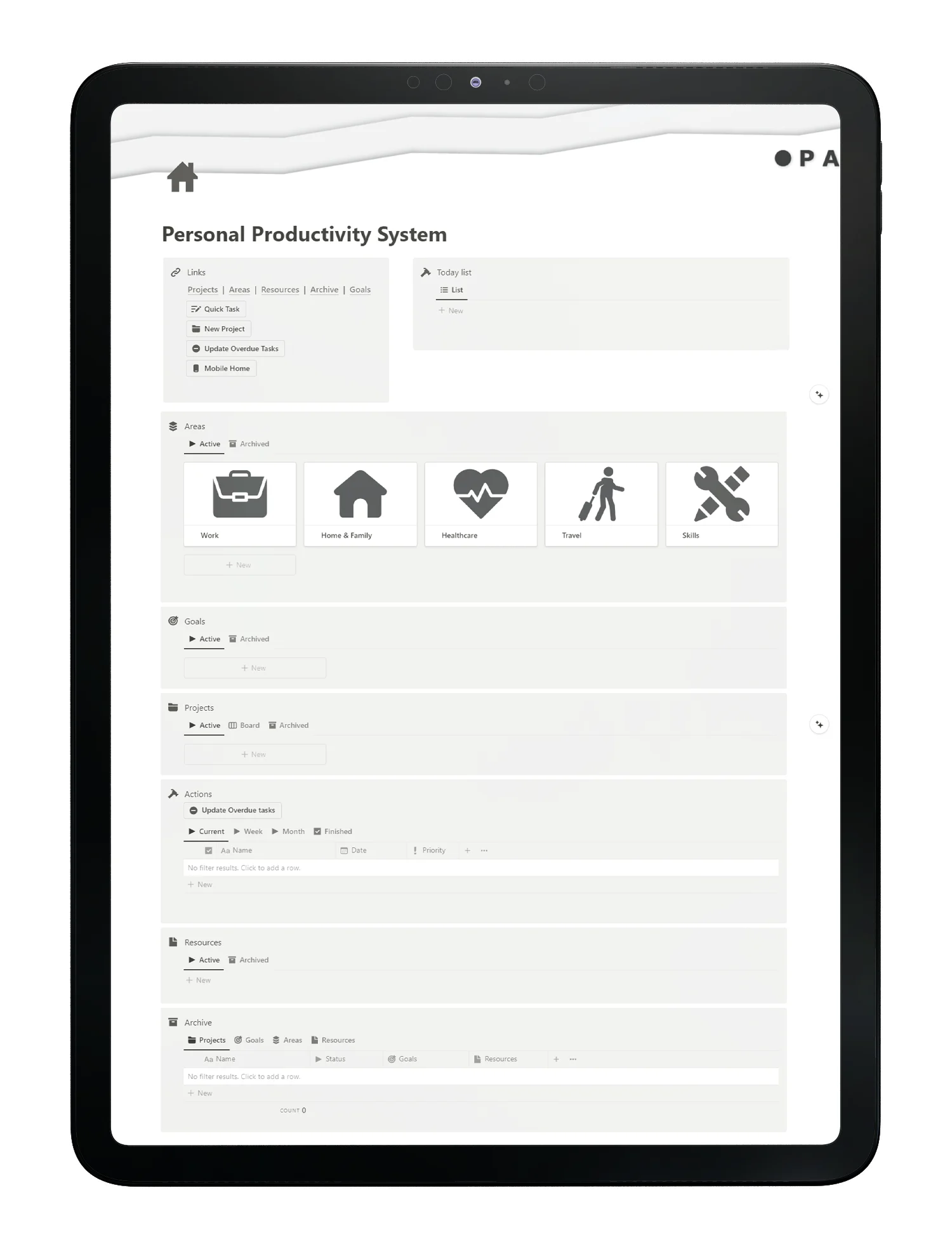 Personal productivity system - Tablet preview - notion template - fayed - fayedtion