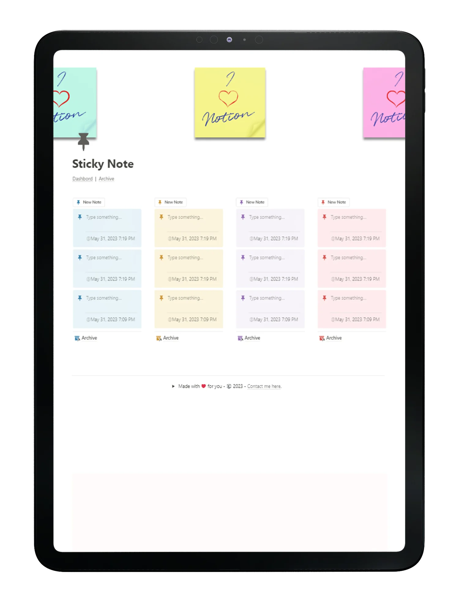 Sticky Note - table preview - notion template - fayed - fayedtion