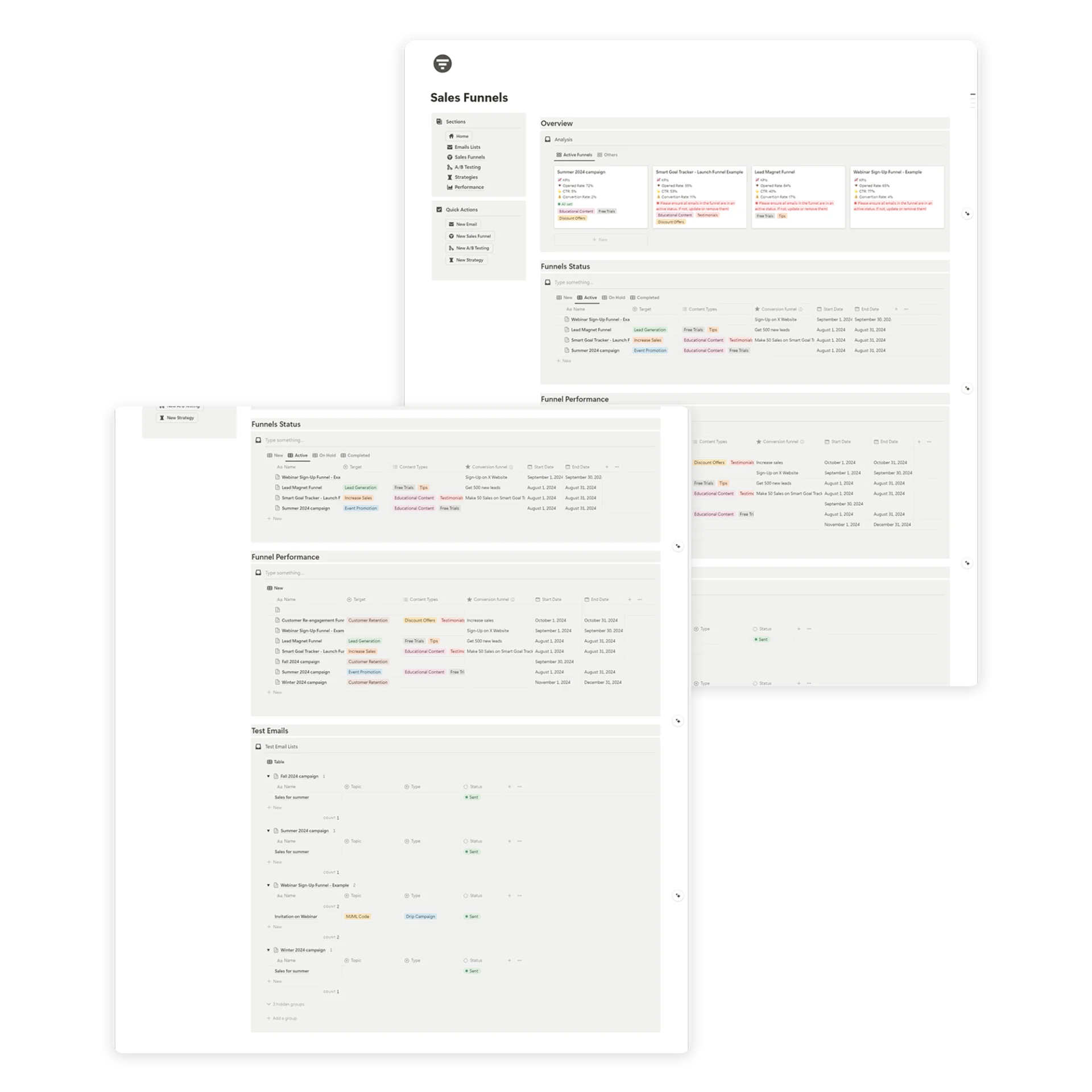 Email marketing tool planner - sales funnels page - notion template- fayed - fayedtion