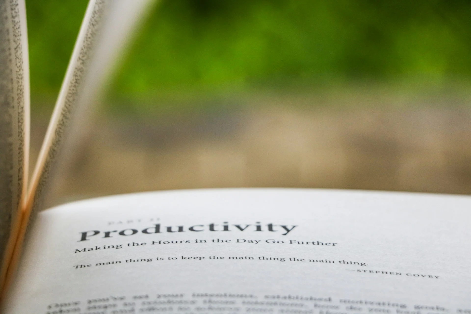 Productivity word on a book