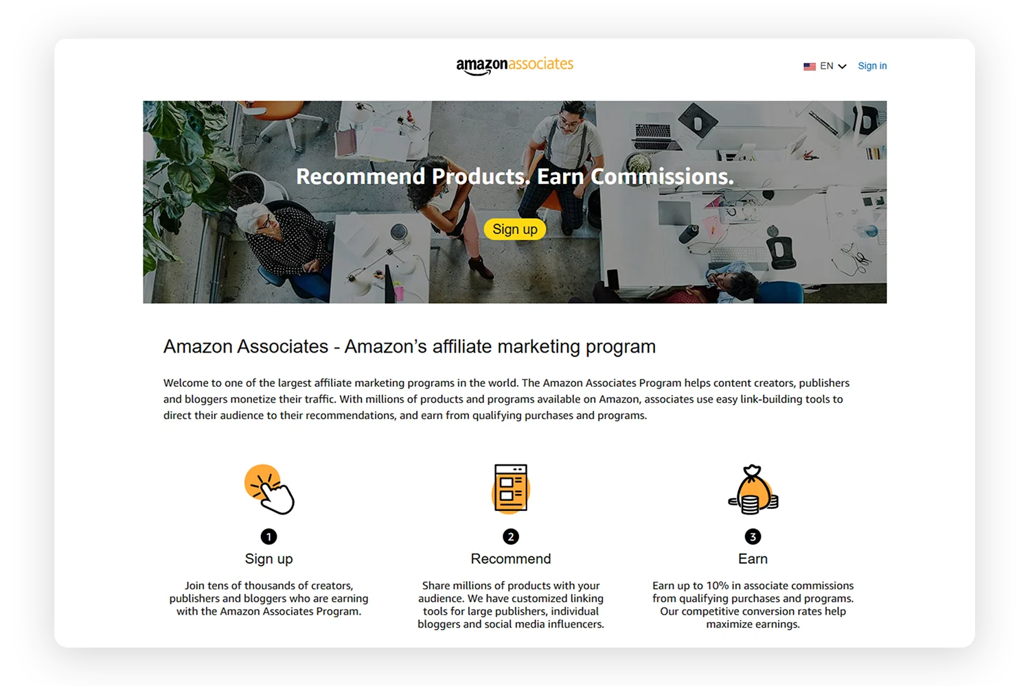 Amazon Affiliate program website preview