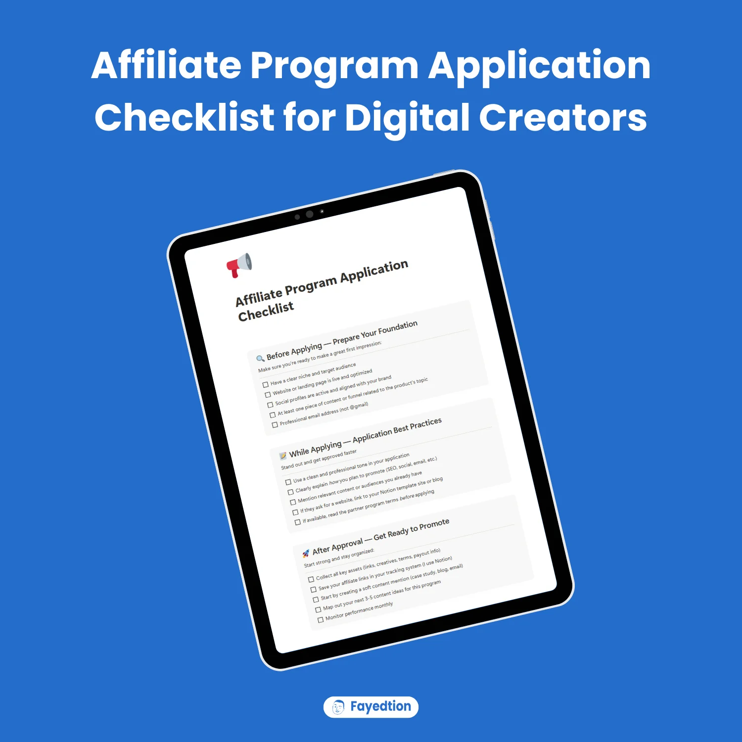 Affiliate Program Application Checklist for Digital Creators - fayed - fayedtion
