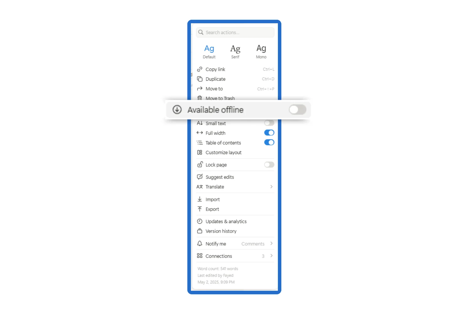 Right menu of notion page