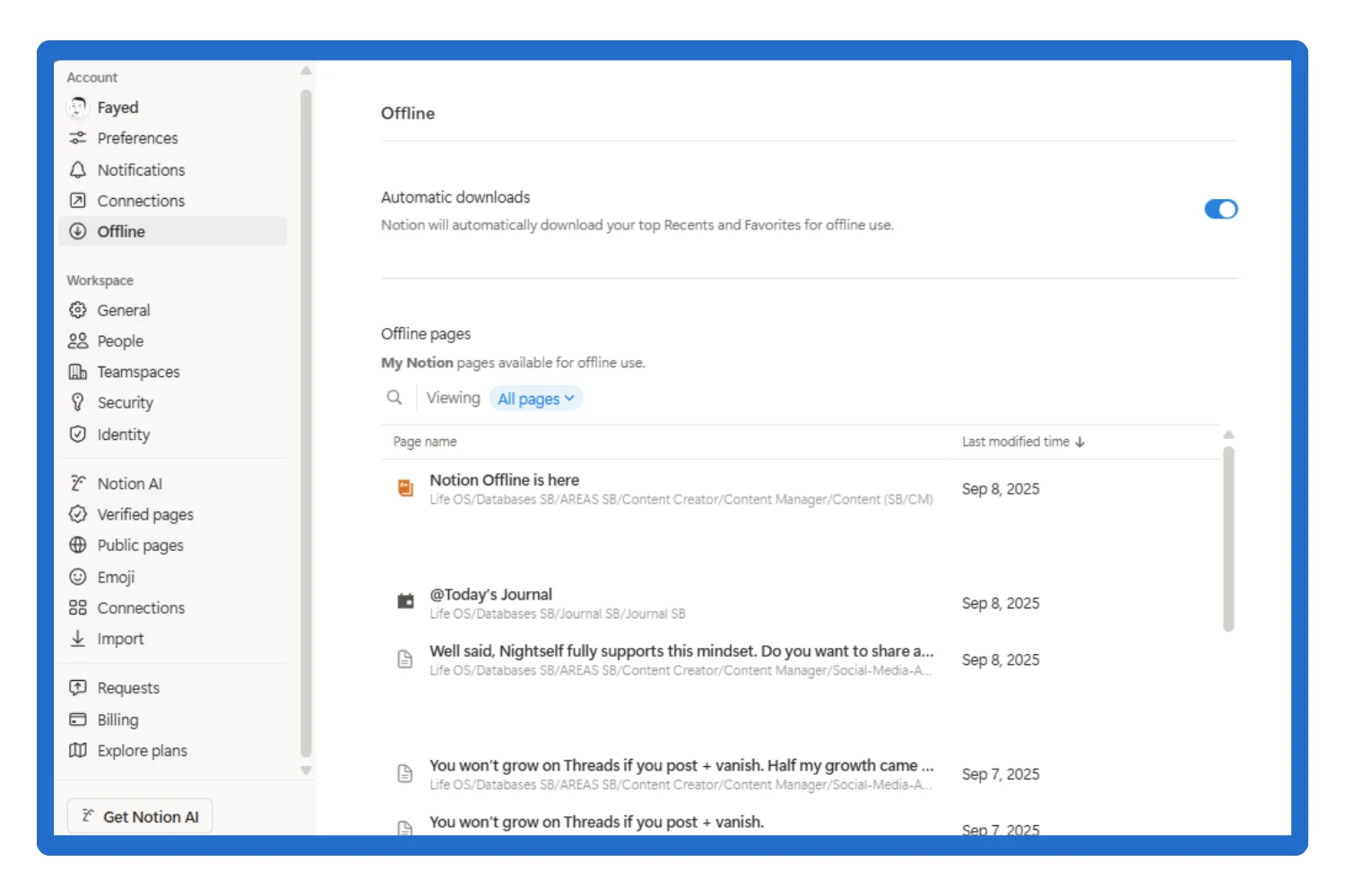 Offline Tab from Notion account