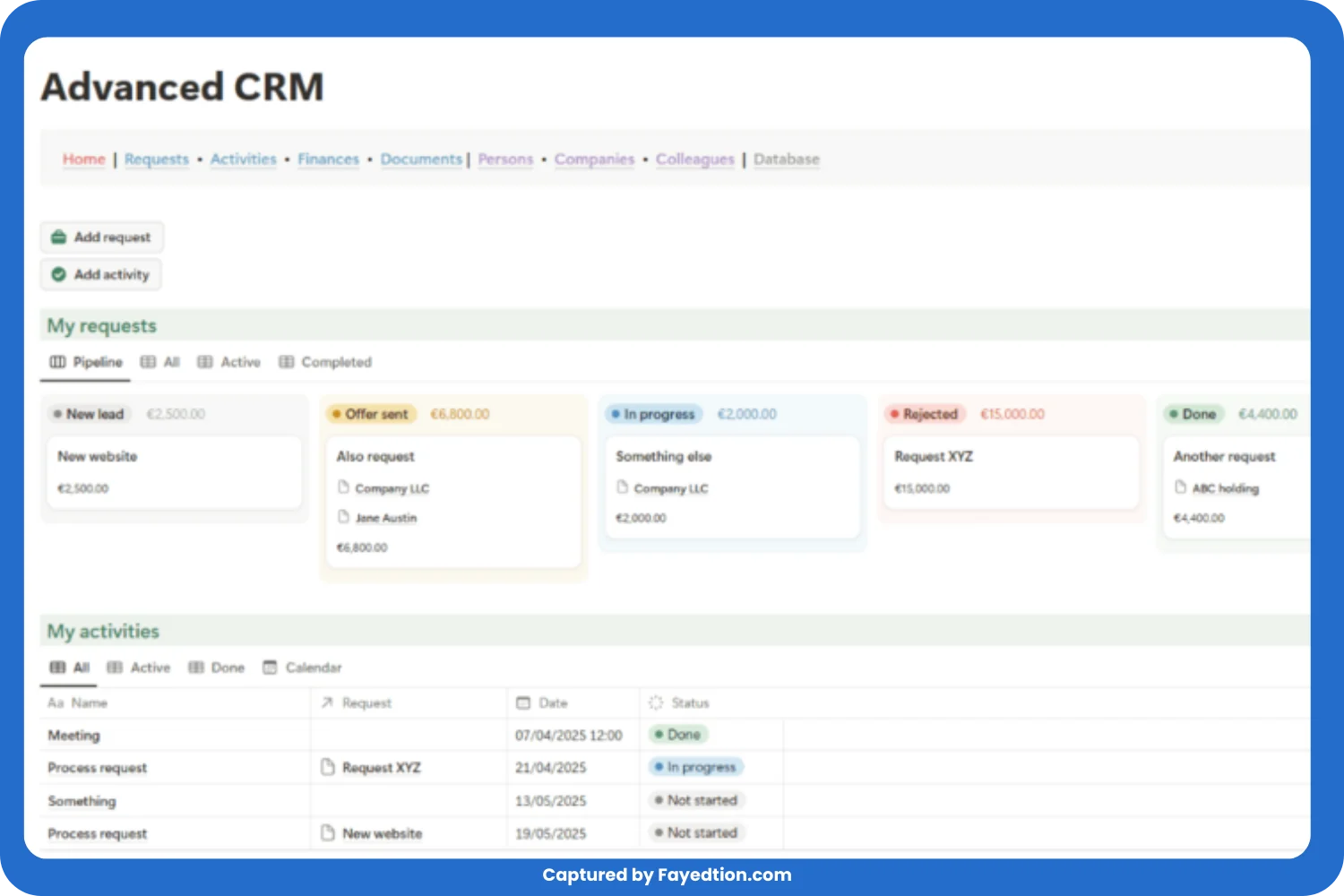 Advanced Notion CRM Template captured by fayed - fayedtion