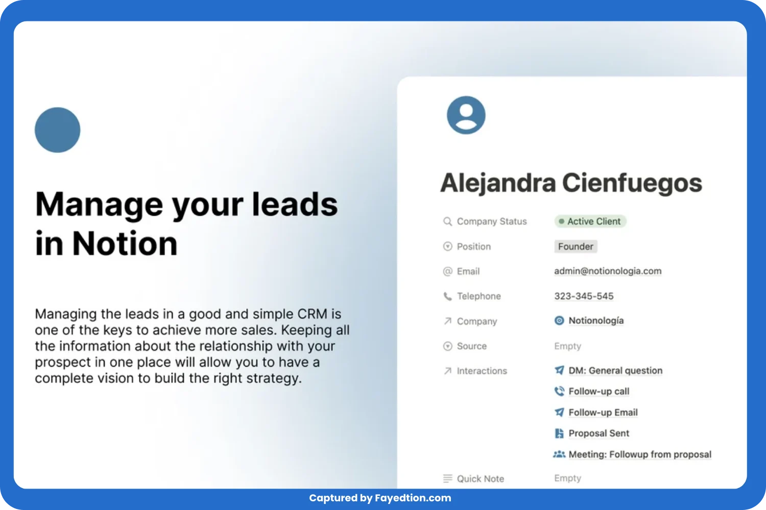 Business CRM in Notion captured by fayed - fayedtion