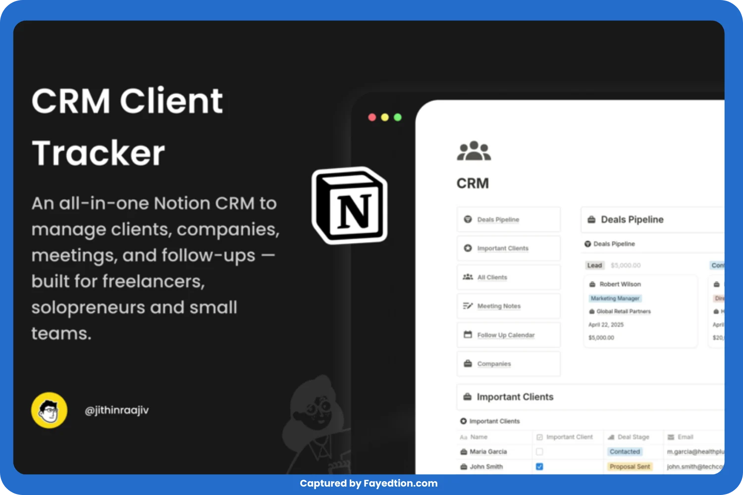 CRM Client Tracker Notion Template captured by fayed - fayedtion