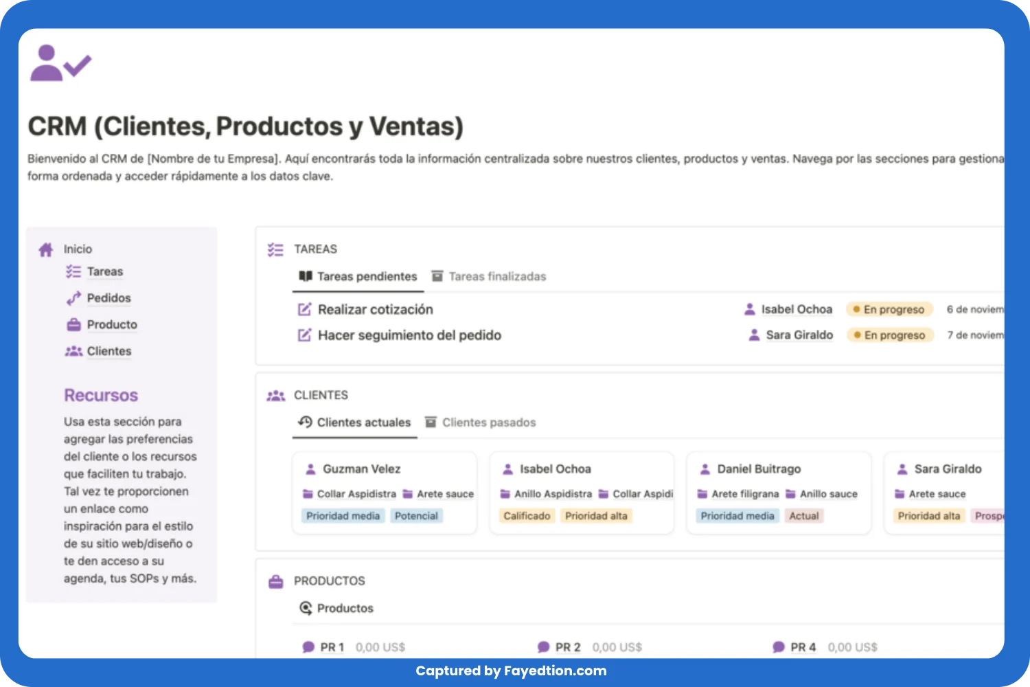 Notion CRM for Clients, Products, and Sales captured by fayed - fayedtion