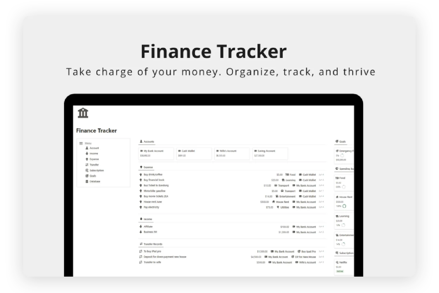 Notion Finance Tracker Template by Rosidssoy