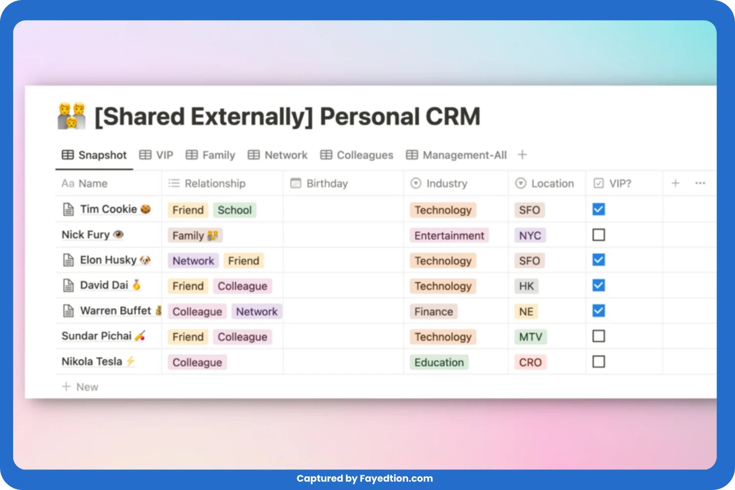 Personal CRM Template for Notion captured by fayed - fayedtion