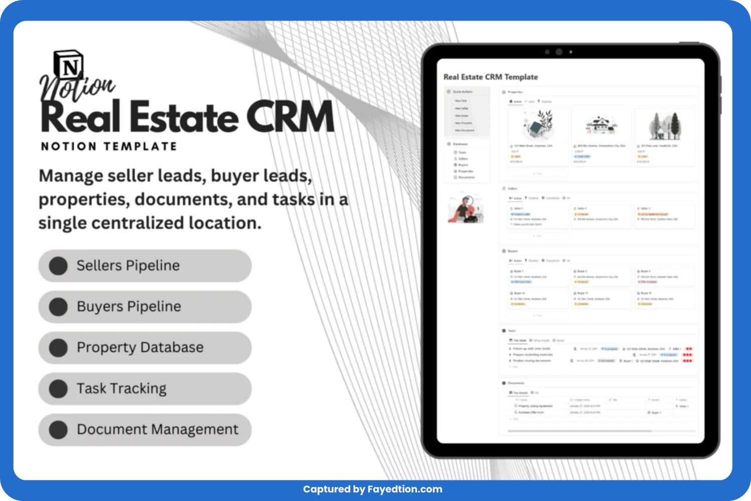 Real Estate CRM Notion Template captured by fayed - fayedtion
