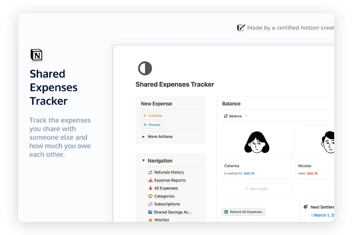 Shared Expenses Tracker - Notion Template