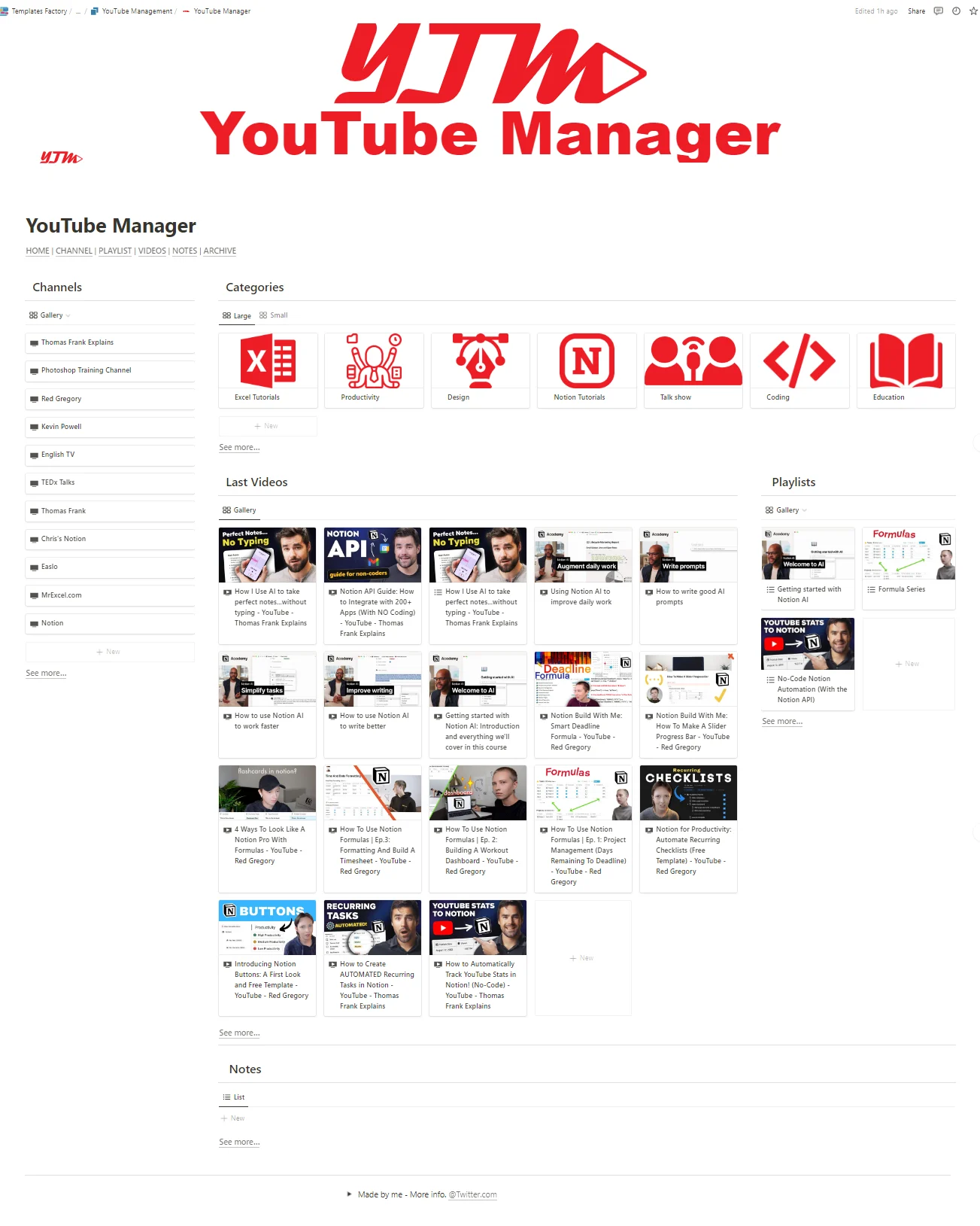 Preview of YouTube manage - notion template fayed - fayedtion