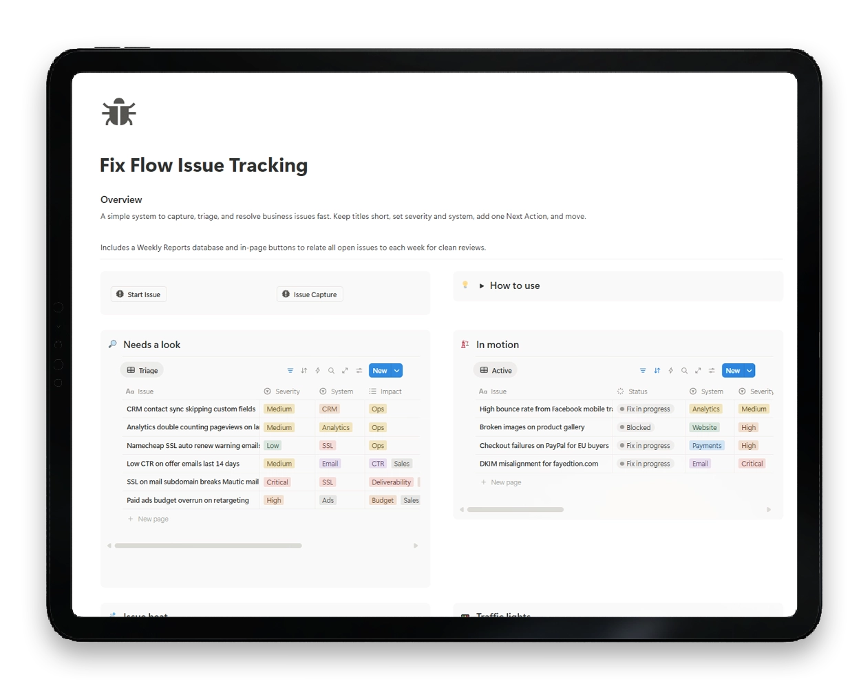 Issue Tracking template Preview tablet - wide - fayed - fayedtion