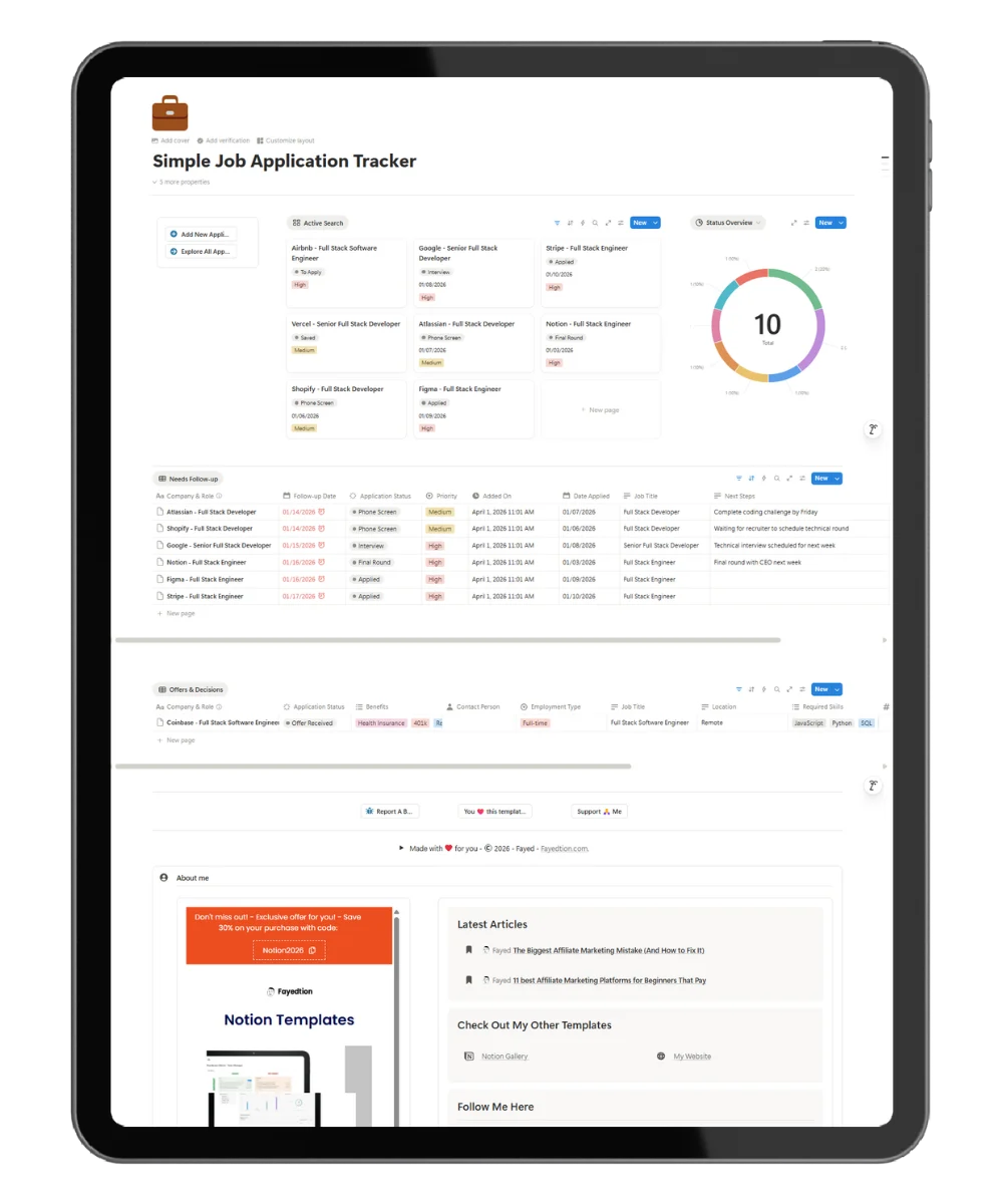 Free Job Application Tracker Notion Template for Job Seekers