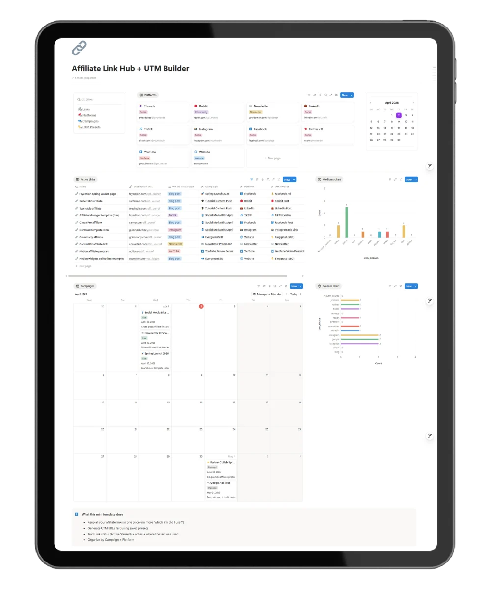 The Affiliate Link Hub + UTM Builder - Tablet