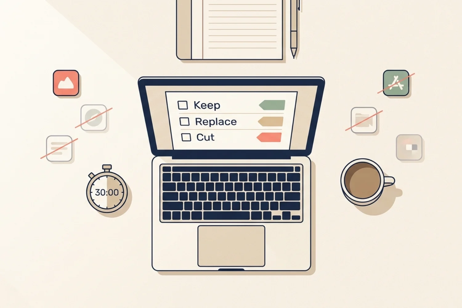 Step-by-step How to Audit Your Tool stack audit checklist displayed on a laptop screen