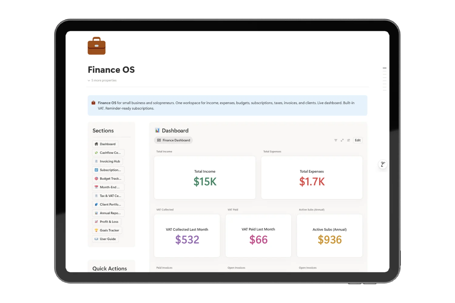 Monthly budget view in the Notion finance OS for solopreneurs and freelancers