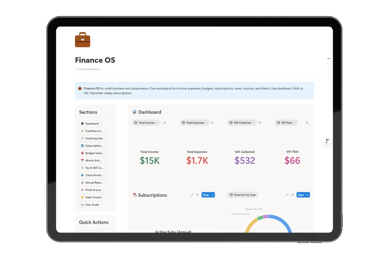 Notion finance OS invoice tracker showing paid, unpaid, and overdue invoices