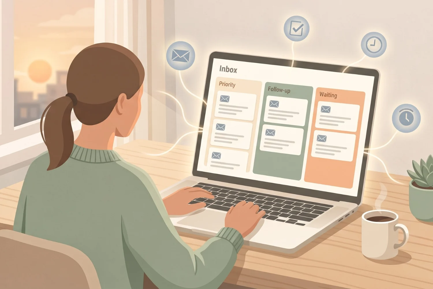 Solopreneur workspace showing a Notion page with a Daily Inbox Brief connected to a Gmail connector, replacing the deprecated Notion Mail app