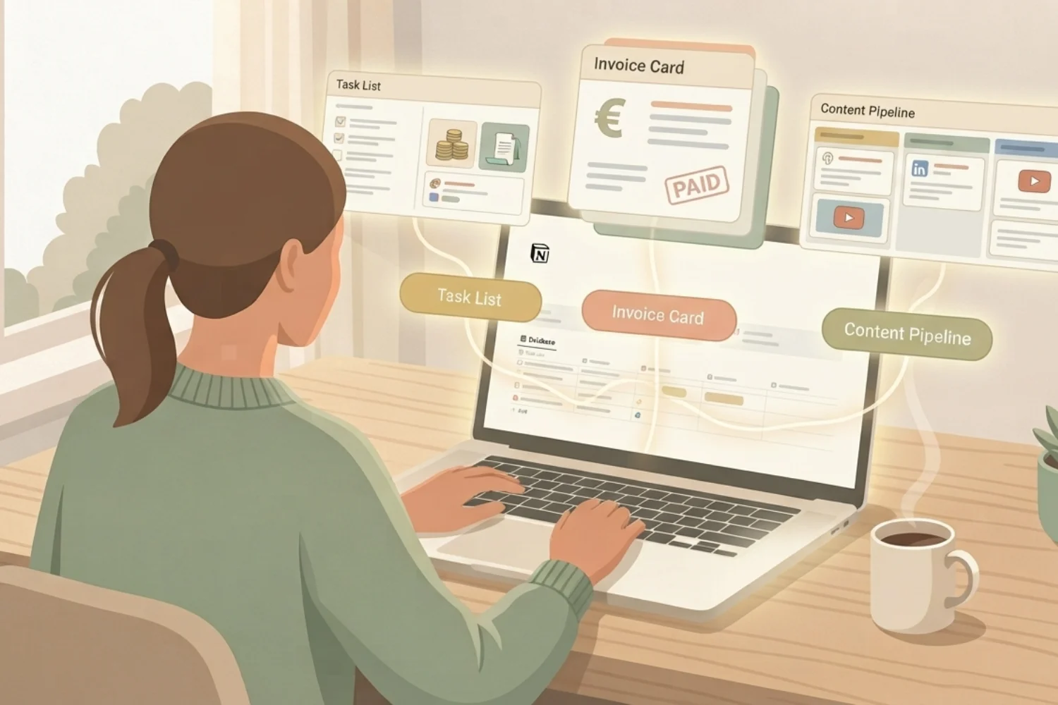 Notion Buttons Automation and database automations firing across task, invoice, and content workflows