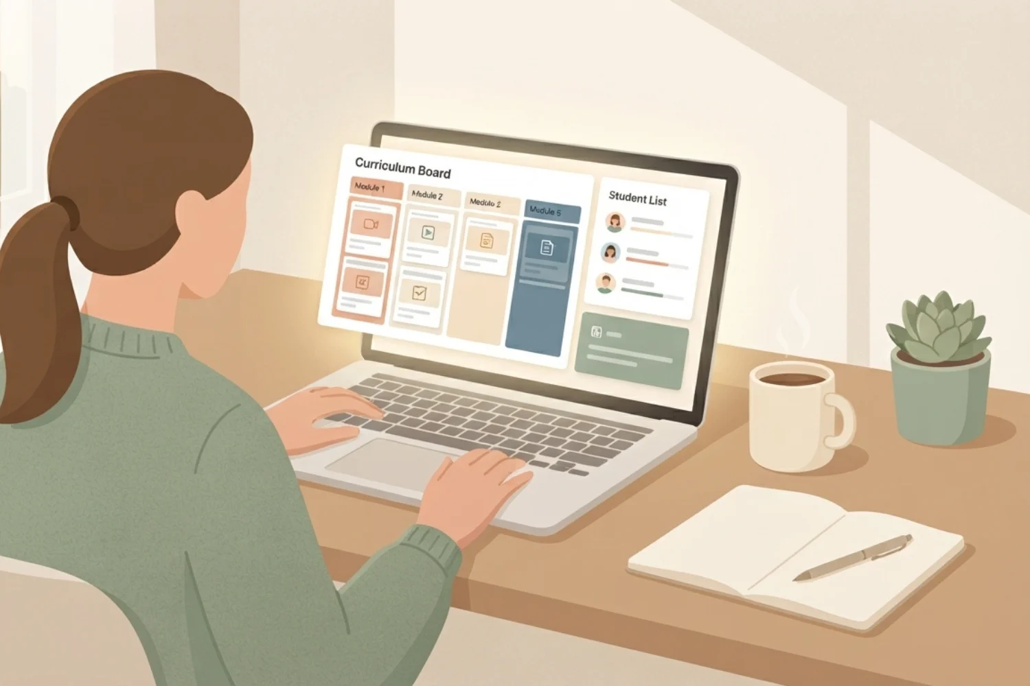 Notion for course creators workspace showing curriculum planner and cohort dashboard